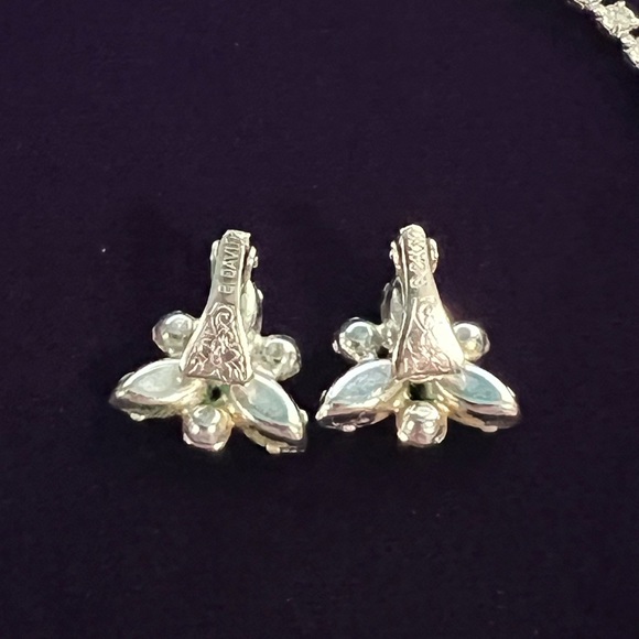 Vintage Signed B David Blue AB Rhinestone Necklace & Earring Set - Picture 3 of 5